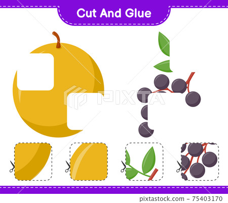 Cut and glue, cut parts of Fruits and glue them. Educational children game, printable worksheet, vector illustration Cut and glue, cut parts of Fruits and glue them. Educational children game, printable worksheet, vector illustration 75403170