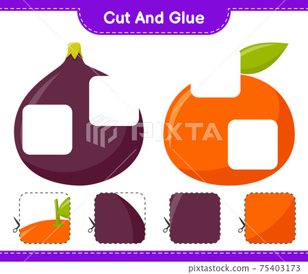 Cut and glue, cut parts of Fruits and glue them. Educational children game, printable worksheet, vector illustration 75403173