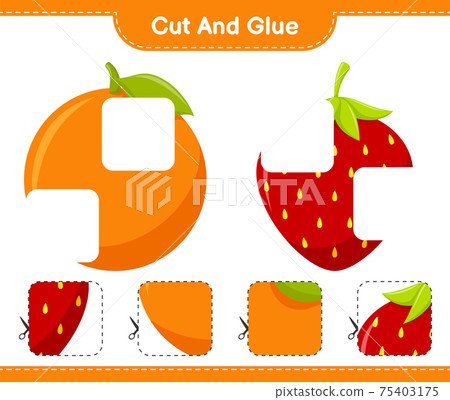 Cut and glue, cut parts of Fruits and glue them. Educational children game, printable worksheet, vector illustration Cut and glue, cut parts of Fruits and glue them. Educational children game, printable worksheet, vector illustration 75403175