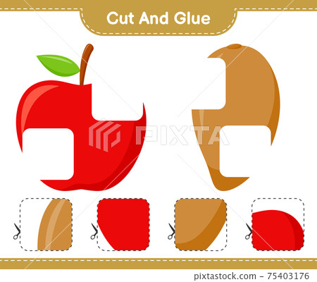 Cut and glue, cut parts of Fruits and glue them. Educational children game, printable worksheet, vector illustration Cut and glue, cut parts of Fruits and glue them. Educational children game, printable worksheet, vector illustration 75403176