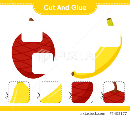 Cut and glue, cut parts of Fruits and glue them. Educational children game, printable worksheet, vector illustration Cut and glue, cut parts of Fruits and glue them. Educational children game, printable worksheet, vector illustration 75403177