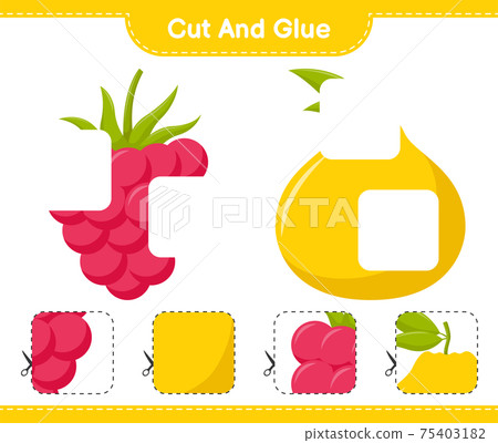 Cut and glue, cut parts of Fruits and glue them. Educational children game, printable worksheet, vector illustration 75403182
