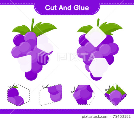 Cut and glue, cut parts of Grape and glue them. Educational children game, printable worksheet, vector illustration 75403191