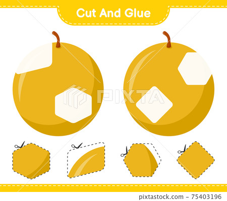 Cut and glue, cut parts of Honey Melon and glue them. Educational children game, printable worksheet, vector illustration Cut and glue, cut parts of Honey Melon and glue them. Educational children game, printable worksheet, vector illustration 75403196