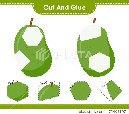 Cut and glue, cut parts of Jackfruit and glue them. Educational children game, printable worksheet, vector illustration Cut and glue, cut parts of Jackfruit and glue them. Educational children game, printable worksheet, vector illustration 75403197
