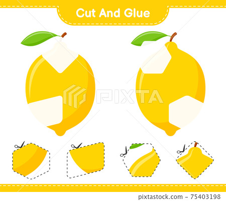 Cut and glue, cut parts of Lemon and glue them. Educational children game, printable worksheet, vector illustration Cut and glue, cut parts of Lemon and glue them. Educational children game, printable worksheet, vector illustration 75403198