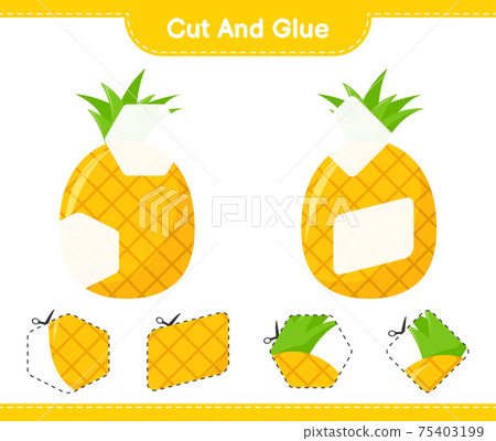 Cut and glue, cut parts of Pineapple and glue them. Educational children game, printable worksheet, vector illustration Cut and glue, cut parts of Pineapple and glue them. Educational children game, printable worksheet, vector illustration 75403199