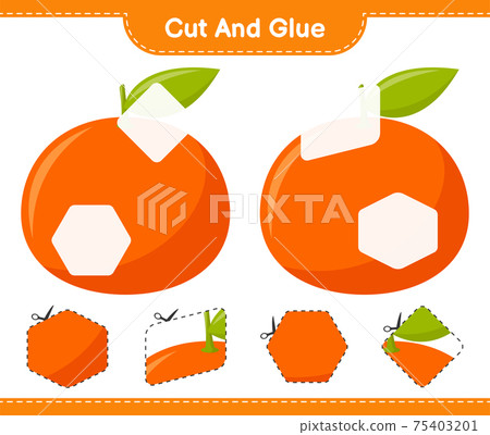 Cut and glue, cut parts of Tangerin and glue them. Educational children game, printable worksheet, vector illustration Cut and glue, cut parts of Tangerin and glue them. Educational children game, printable worksheet, vector illustration 75403201