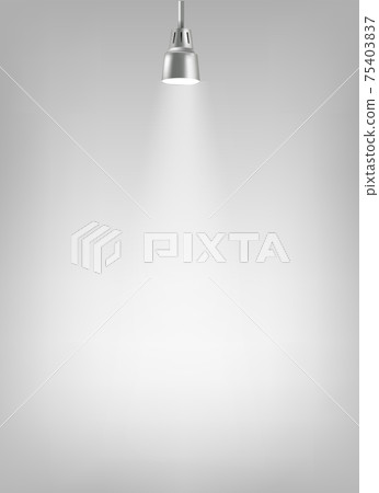 Photorealistic illuminated stage with projector. Presentation vector layout Photorealistic illuminated stage with projector. Presentation vector layout 75403837