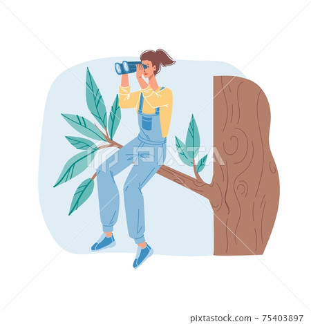 Flat cartoon character look into distance vector illustration concept 75403897