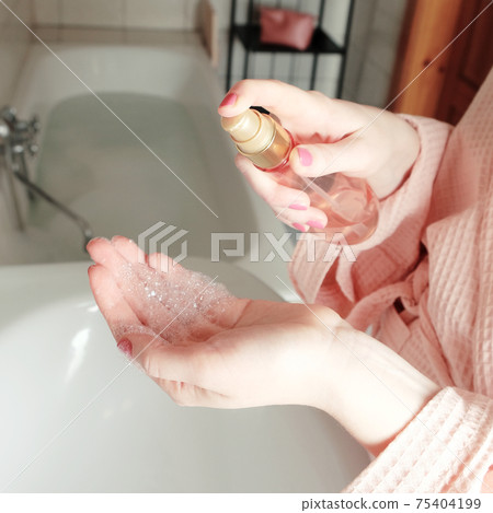 Closeup of person washing hands. Cleanliness and body care concept. 75404199