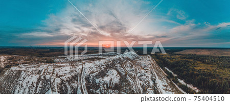 White mountains from phosphorus and gypsum wastes, industrial wastes formed mountains, business activity in Ukraine. 75404510