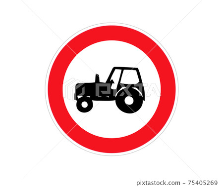 No entry for tractors, road sign, vector icon. Red prohibition sign. Stop symbol. 75405269