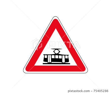 Illustration of Triangle Warning Sign of Crossing with a Tram Line Illustration of Triangle Warning Sign of Crossing with a Tram Line 75405286