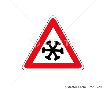 Snow ahead warning sign. Vector illustration of triangle road sign for cold. Snow ahead warning sign. Vector illustration of triangle road sign for cold. 75405290