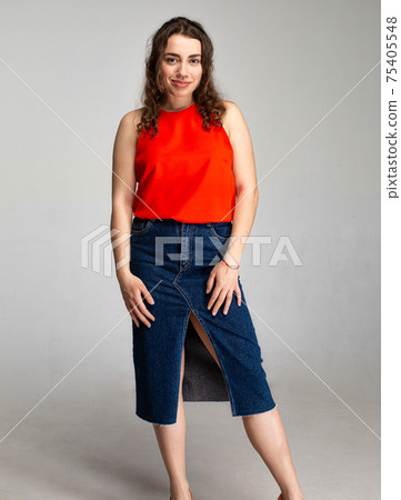 White european young woman isolated on gray White european young woman isolated on gray 75405548