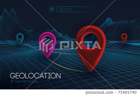 3d map navigation pointers vector 3d illustration. Wireframe landscape business concept. 3d vector background technology background. 75405740