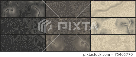 Grey contours vector topography. Geographic mountain topography vector illustration. Topographic pattern texture. Map on land vector terrain. Elevation graphic contour height lines. Vector Set. Grey contours vector topography. Geographic mountain topography vector illustration. Topographic pattern texture. Map on land vector terrain. Elevation graphic contour height lines. Vector Set. 75405770
