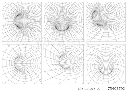 Grid wormhole wireframe tunnel. 3d gravity quantum, vector wormhole illustration. EPS 10. 75405792
