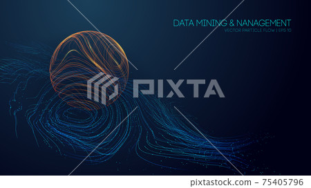 Big data analytics abstract vector background. 3d vector sphere data stream in abstract style. Abstract technology background wave flow. Data science concept. Technology analysis. Worldwide business 75405796