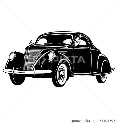 Old Classic Car, 1930 Vintage car, Stencil, Silhouette, Vector Clip Art for tshirt and emblem 75405797