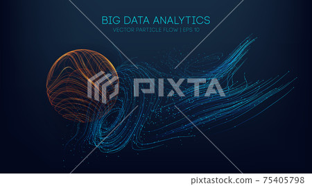 Big data analytics abstract vector background. 3d vector sphere data stream in abstract style. Abstract technology background wave flow. Data science concept. Technology analysis. Worldwide business 75405798