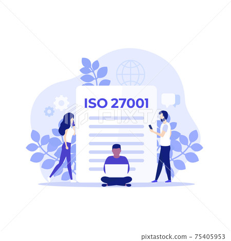 ISO 27001 certification and people, vector art 75405953