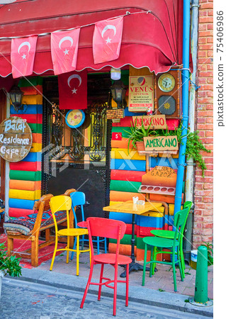 Cozy coffee shop in Istanbul. Coffee break while walking around the city Cozy coffee shop in Istanbul. Coffee break while walking around the city 75406986