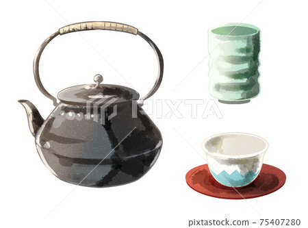 Nanbu Tekki Kyusu watercolor style 75407280