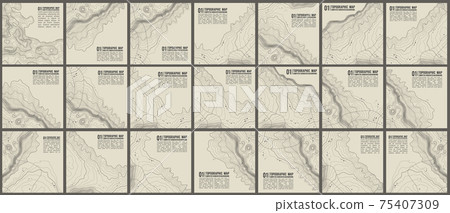 Topographic pattern texture vector Set. Grey contours vector topography. Geographic mountain topography vector illustration. Map on land vector terrain. Elevation graphic contour height lines. Topographic pattern texture vector Set. Grey contours vector topography. Geographic mountain topography vector illustration. Map on land vector terrain. Elevation graphic contour height lines. 75407309