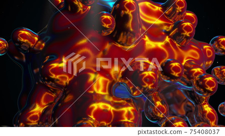 Computer generated explode of metaball. Formation of small spherical shapes in the space. 3d rendering abstract background 75408037