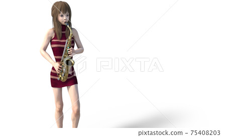 彈薩克斯管perming3DCG插圖素材的年輕女子 75408203