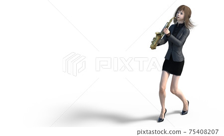 Young woman playing saxophone perming3DCG illustration material Young woman playing saxophone perming3DCG illustration material 75408207
