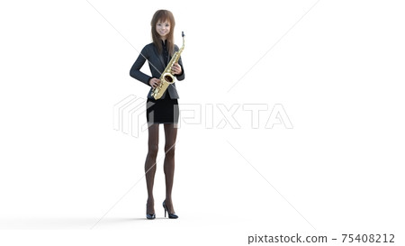 彈薩克斯管perming3DCG插圖素材的年輕女子 75408212