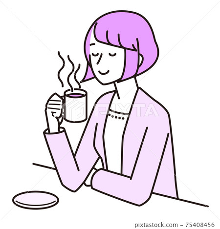 A woman taking a break with a hot drink 75408456