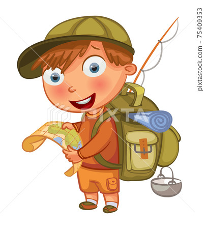 Boy Scouts. Funny cartoon character. Vector illustration. Isolated on white background Boy Scouts. Funny cartoon character. Vector illustration. Isolated on white background 75409353