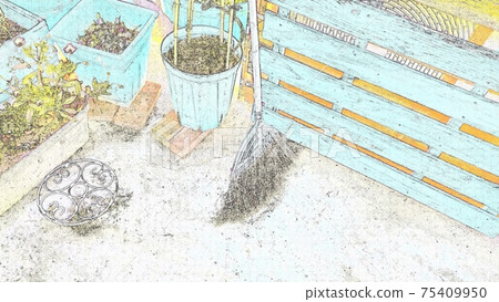 園藝插畫風格掃帚清潔 75409950