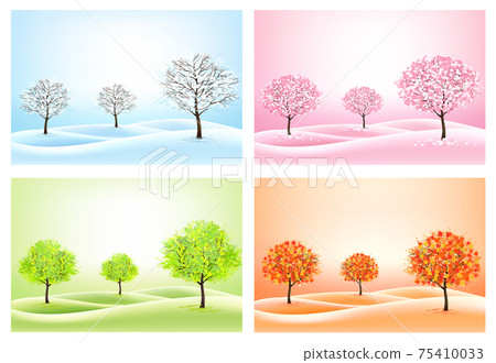 Four Nature Backgrounds With Stylized Trees Stock Illustration