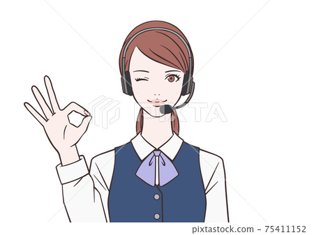 Female operator who makes an OK mark Female operator who makes an OK mark 75411152