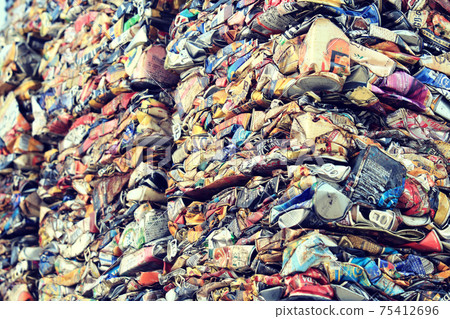 A collection of crushed cans for recycling A collection of crushed cans for recycling 75412696