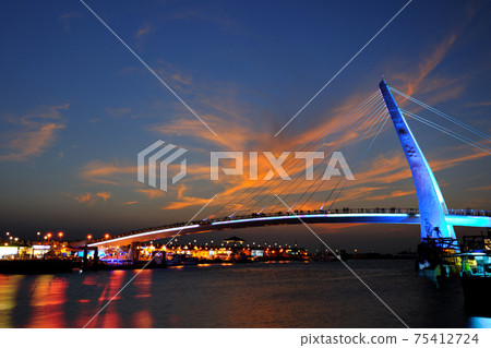 Port pier and bridge at dusk sunset 75412724