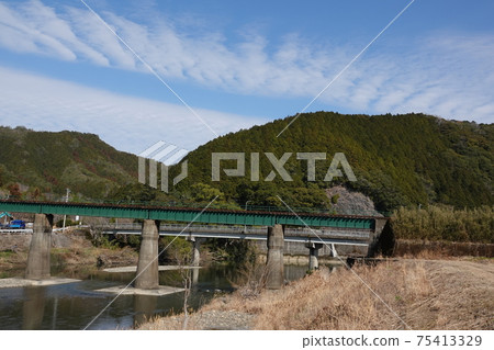 Hiromi River Railway Bridge and Blue Sky Hiromi River Railway Bridge and Blue Sky 75413329