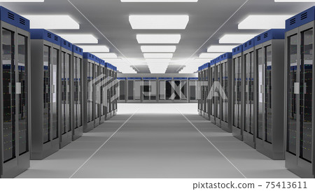Server room data center. Backup, mining, hosting, mainframe, farm and computer rack with storage information. 3d render Server room data center. Backup, mining, hosting, mainframe, farm and computer rack with storage information. 3d render 75413611