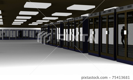 Server room data center. Backup, mining, hosting, mainframe, farm and computer rack with storage information. 3d render Server room data center. Backup, mining, hosting, mainframe, farm and computer rack with storage information. 3d render 75413681