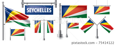 Vector set of the national flag of Seychelles in various creative designs Vector set of the national flag of Seychelles in various creative designs 75414122