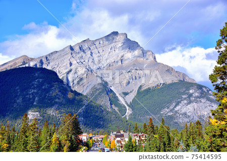 Cascade Mountain and Banff cityscape seen from Cascade Garden 75414595