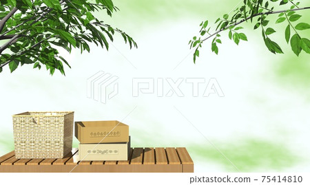 Spring fresh green basket wooden box landscape wallpaper background (3DCG) Spring fresh green basket wooden box landscape wallpaper background (3DCG) 75414810