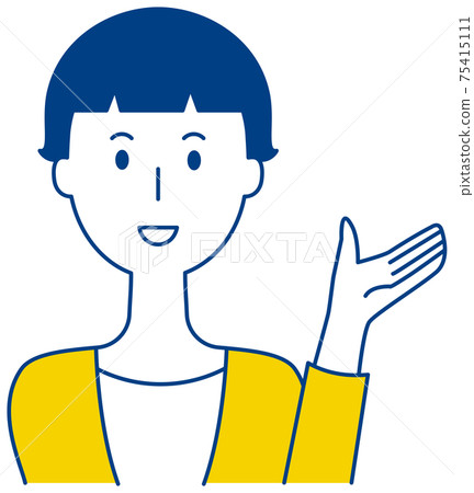 Vector illustration of a smiling woman who raises her hand to guide 75415111
