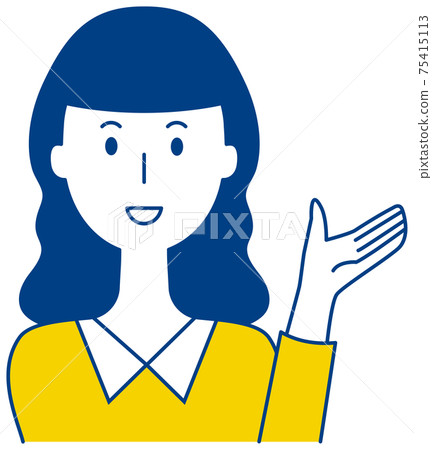 矢量圖的微笑的女人，舉起她的手來指導 75415113