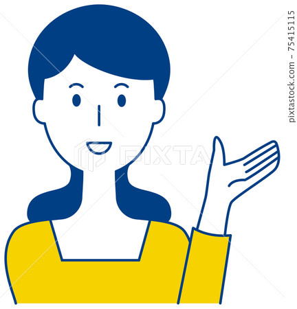 矢量圖的微笑的女人,舉起她的手來指導 矢量圖的微笑的女人,舉起她的手來指導 75415115